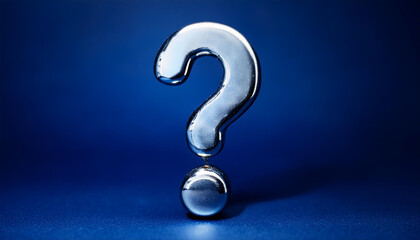 Fototapete - Shiny silver or chrome question mark on blue background. FAQ and QA. Problem solution.