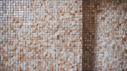 Aufkleber - Textured wall made of small square tiles in beige and cream colors suitable for interior design or renovation projects Copy Space