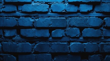 Leinwandbilder - Blue brick wall texture background with uneven surface and deep shadows suitable for various design applications Copy Space