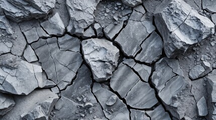 Poster - Cracked grey rock surface with rough texture and crevices providing natural abstract pattern and detail. Copy Space.