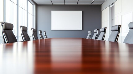 Poster - Modern Conference Room with Wooden Table and Chairs Designed for Professional Meetings and Collaboration