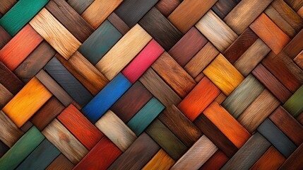 Poster - Colorful Wooden Planks Arrangement with Various Textures in a Diagonal Pattern for Creative Background Use