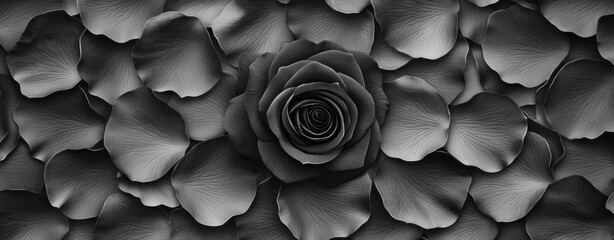 Aufkleber - Black and White Artistic Rose with Petals Background Creating a Dramatic Floral Composition