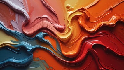 Aufkleber - Abstract colorful paint texture with swirls of red, orange, yellow, blue, and cream colors suitable for backgrounds or artistic designs Copy Space