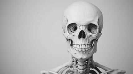 Poster - realistic human skeleton model with detailed skull and anatomical features for educational use and i