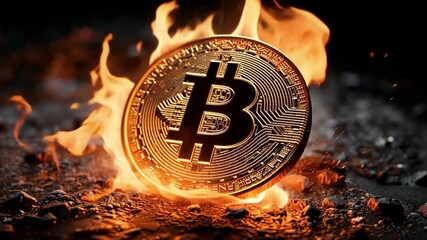 Poster - Bitcoin ignites in flames, symbolizing volatility and the digital currency market in a striking visual display