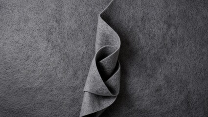 Poster - Gray felt fabric with a folded and curled edge showcasing texture and depth, suitable for background or textile design, Copy Space