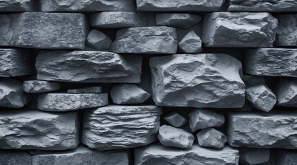 Poster - Gray stone wall with uneven texture and various sizes of stones arranged closely together suitable for backgrounds or overlays Copy Space