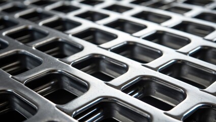Aufkleber - Metal grid pattern with rectangular openings illuminated under natural light showing texture and design, Copy Space