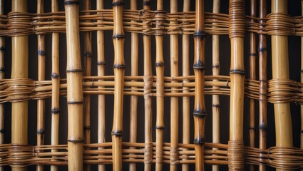 Aufkleber - Woven natural bamboo texture background with intricate patterns and details suitable for crafts and design projects Copy Space