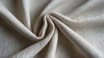 Aufkleber - Close-up view of textured cream colored fabric displaying intricate weave patterns with soft folds and creases Copy Space