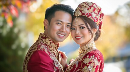 Traditional Attire: A couple wearing traditional clothing from their respective cultures, showcasing their heritage while celebrating their love.