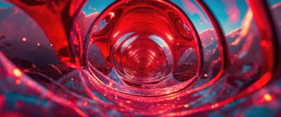 Aufkleber - Colorful abstract spiral pattern with vibrant red tones and background reflections in a fluid, shiny surface, perfect for creative projects. Copy Space