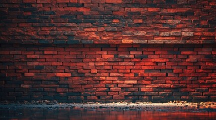 Aufkleber - Textured red brick wall with reflections on water surface and subtle lighting effects suitable for backgrounds or architectural designs Copy Space