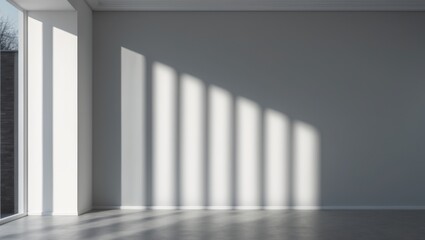Poster - Empty interior space with natural light casting shadows on a gray wall showcasing minimalist design and modern architecture Copy Space