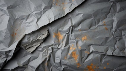 Poster - Crinkled gray paper texture with brown stains and imperfections on surface for backgrounds and overlays Copy Space