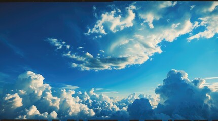 Aufkleber - Dramatic cloud formations in a clear blue sky with soft white clouds and contrasting shades of blue, ideal for backgrounds and natural scenery Copy Space