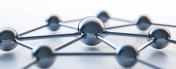 Aufkleber - Close-Up View of Abstract Molecular Structure with Metallic Spheres and Connecting Lines on Light Background
