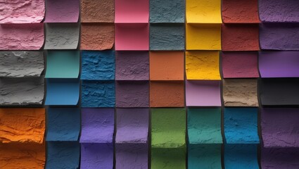 Aufkleber - Colorful textured paint swatches arranged in a grid pattern showcasing various shades and hues Copy Space