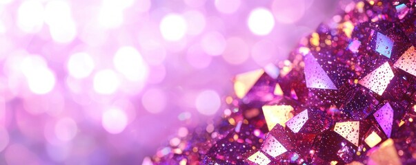 Aufkleber - Sparkling Purple and Gold Geometric Shapes with Bokeh Background for Creative Design and Art Projects