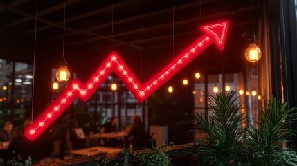 Poster - Bright Red Arrow Graph Illustrating Business Success and Clean Design