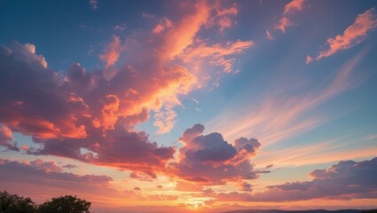 Aufkleber - Vibrant sunset sky with colorful clouds and warm hues over a horizon with copy space for text placement