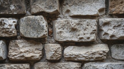 Aufkleber - Textured stone wall with various shapes and sizes of stones showcasing natural variations and imperfections suitable for backgrounds Copy Space
