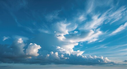 Aufkleber - Dramatic cloud formations in a blue sky during daytime with sunlight illuminating the clouds and clear space for text Copy Space
