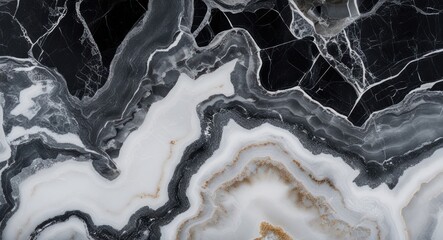 Aufkleber - Black and white agate stone texture with intricate layers and patterns suitable for background or design purposes Copy Space
