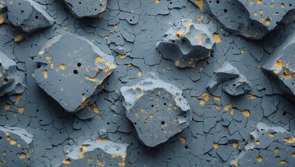 Aufkleber - Textured surface of broken gray paint with yellow specks and irregularly shaped flakes, suitable for backgrounds and abstract designs. Copy Space