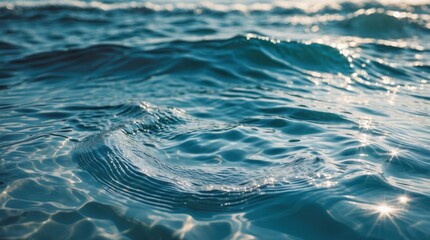 Poster - Rippling water surface with sunlight reflections creating a shimmer effect and gentle wave patterns Copy Space