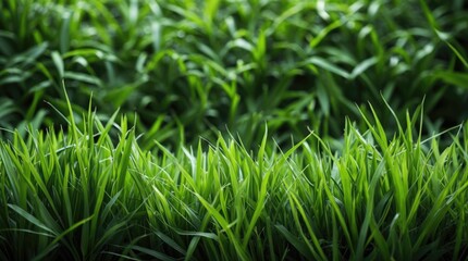 Aufkleber - Close-up of fresh green grass blades with blurred background of a grassy field natural texture with copy space for text