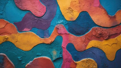Aufkleber - Colorful abstract textured wall with wavy shapes and patterns for artistic backgrounds and designs Copy Space