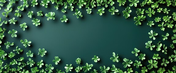 Aufkleber - Green clovers arranged on a dark background with ample copy space for text or design elements