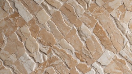 Aufkleber - Textured natural stone wall surface with irregular shaped beige and cream colored tiles arranged in a decorative pattern Copy Space