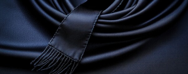 Aufkleber - Elegant Dark Satin Fabric with Fringed Edge, Soft Drapery Texture Ideal for Fashion or Interior Design Projects