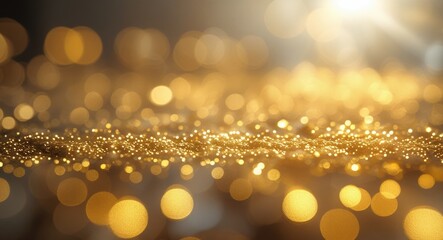 Aufkleber - Golden bokeh light background with shimmering particles and blurred light spots suitable for festive or celebratory themes Copy Space