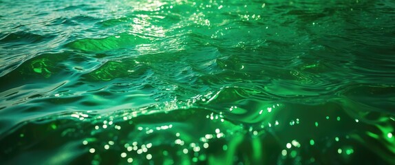 Aufkleber - Green ocean water surface with reflections and ripples natural background Copy Space