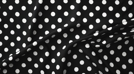 Aufkleber - Black fabric with white polka dots showcasing texture and pattern ideal for backgrounds and textile design Copy Space