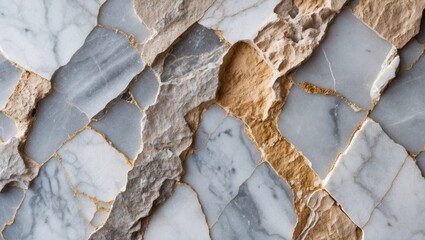 Aufkleber - Textured geometric background of natural stone slabs featuring marble, quartz and gold accents ideal for interior design applications Copy Space
