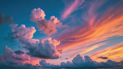 Aufkleber - Colorful sunset sky with clouds in various shades of pink, orange, and blue, perfect for backgrounds or nature-themed projects, Copy Space