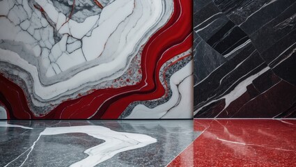 Aufkleber - Abstract marble texture with red and gray patterns on walls and floor interior design with copy space for text
