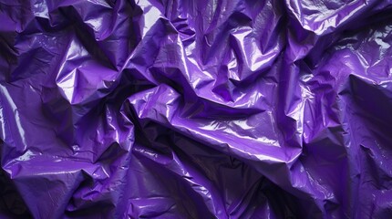 Canvas Print - Purple wrinkled plastic sheet background texture with glossy surface and folds ideal for design projects with Copy Space