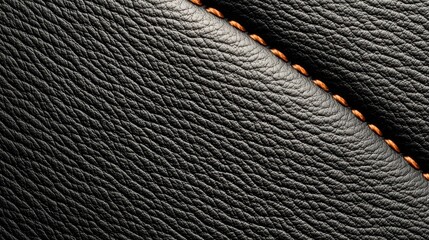 Poster - Close-Up of Black Leather Texture with Intricate Stitching Detail and Warm Contrast Thread