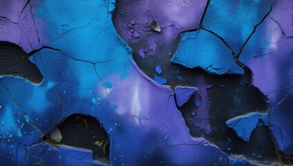 Aufkleber - Colorful abstract texture of cracked paint with shades of blue and purple on a weathered wall detailed for visual background use. Copy Space