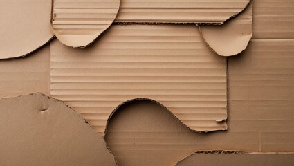 Aufkleber - Textured background of layered cardboard pieces with various shapes and cutouts in neutral brown tones. Copy Space