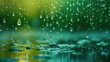 Aufkleber - Close-up of water droplets on surface with blurred green and yellow background available for text placement Copy Space