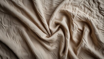 Aufkleber - Beige wrinkled fabric texture background with soft folds and natural creases suitable for textile design Copy Space