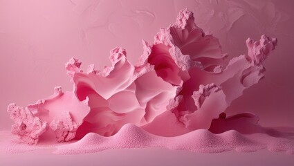 Aufkleber - 3D abstract pink textured shapes with soft organic forms and flowing designs on a light pink background Copy Space