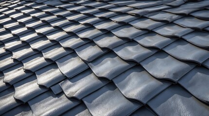 Aufkleber - Textured roof tiles in a staggered pattern with a glossy finish and natural lighting. Copy Space